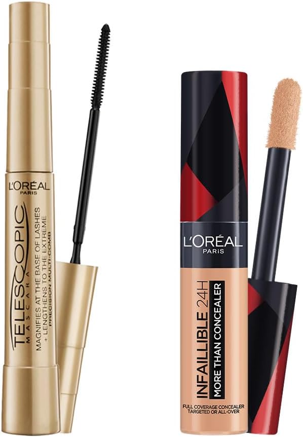 L’Oréal Paris Telescopic Maskara - Siyah & Infaillible Tüm Yüze Uygulanabilir Kapatıcı 327 Cashmere Makyaj Seti
