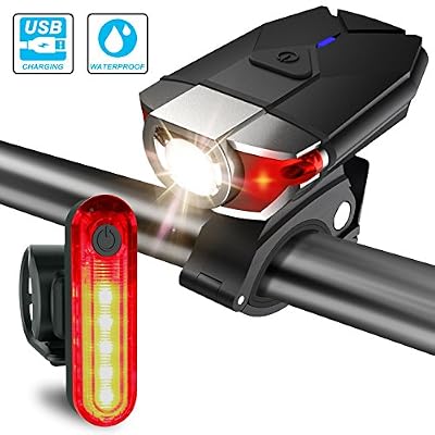 ITSHINY Ensemble d'éclairage de vélo, Kit lumière de vélo ITSHINY USB Rechargeable Noir