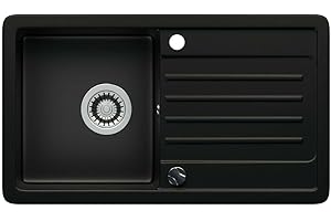 LINDBERGH® Küchen Granit-Spüle Schwarz "VEL44" mit Siphon, Verbundstoffe Made in Germany, Spülen Küche Matt Küchenspüle Spülbecken Kitchen Waschbecken Sinks Einbauspüle, inkl. Imprägnierung