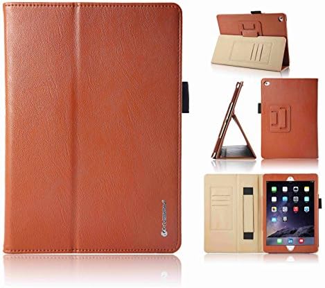 Invision® Classic iPad Air 2 Smart Case – Durable &amp; Protective Tablet Cover Compatible with Touch ID &amp; Auto Wake/Sleep Function - Superior Design Features - 3 x Business Card Slots - Built in Hand Strap - Magnetic Close and Stylus Pen Holder - 3 Year Product Warranty - Independently Recommended by "Which?" Magazine (Classic iPad Air 2 Case Brown/Tan - 2014 Version)