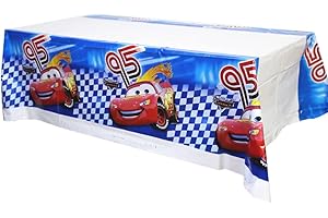 MIZT Cars Tischdecke, Party-Tischdecke, Größe 180 x 108 cm, abwischbar, mehrfach verwendbar, Tischtuch, Dekoration, Geburtstag, Mottoparty, Cars Party-Zubehör Rechteckige Plastik Tischdecke