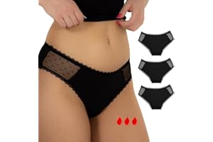 ‎RELIXA Relixa Periodenunterschwäsche mit Spitze perioden Unterhosen Damen und Mädchen Perioden Slip Damen Menstruationsunterwäsche period underwear XS-6XL, 3 schwarz, Spitze, S