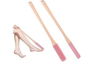AMOTEE 2PCS Silicone Foot Cleaning Brush, Toe Gaps Cleaning Brush, Long Handle Toe Cleaner,Foot Brush with Two Sizes of Brush Heads, Foot Bath Brush for ElderlyPink)