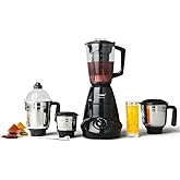 Prestige Iris 750 Watt Mixer Grinder with 4 Jars (3 Stainless Steel + 1 Juicer) | Super Efficient SS Blades | Black | 2Y Warranty | ISI Certified