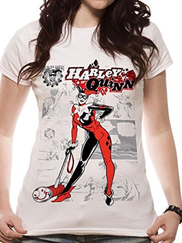 DC Comics Harley Quinn Comic Womens Fitted T-Shirt Tee, White Medium
