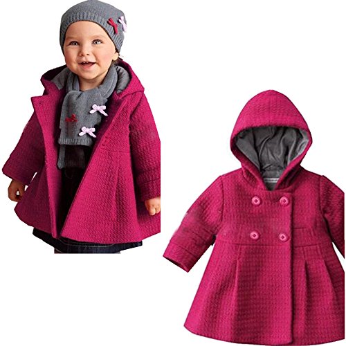 xhorizon TM FLK T175 Baby Girls Hooded Warm Wool Cotton Jacket Trench Coat Outwear