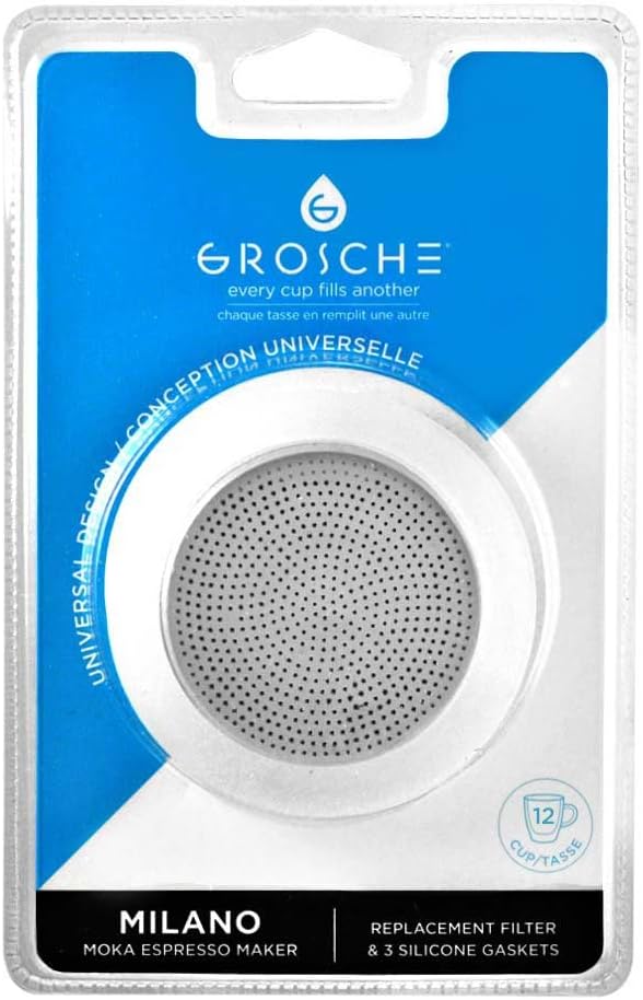 Grosche 12 Cup Moka Pot için 3 adet Silikon Conta ve Filtre Seti