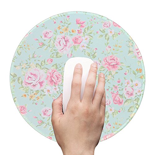 Gaming Mauspad(250 x 250 x 3 mm) ,Lizimandu Silent Designer Runde Round Mousemat /Standard Size mit Anti-Rutsch-Leder-Runde Double Sided Durchmesser 25 cm für alle gängigen Mouse-Typen(Blauer Hintergrund Rose/Blue Background Rose) - 2
