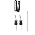 NJ OVERSEAS Stainless Steel Bottle Free-Flow Pourer Dispenser, Bar Supplies Best with Long Dust Covers and Cleaning Brush for Pouring Wine, Spirits, Syrup and Olive Oil -2 Pieces Set (Black)