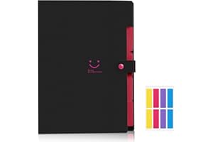 KONVINIT Expanding File Folder A4 File Folder 5 Pockets File Organiser High Capacity with Buckle Closure for Office School Home,Black Cover