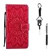 Produktbild LG Spirit 4G LTE Hülle, SsHhUu Echt Leder Hülle [Sun Flower] Kartenfach Standfunktion Magnet Ledertasche mit Schlaufenclip + Schreibkopf für LG Spirit 4G LTE C70 H420 (4.7 Zoll) Rot
