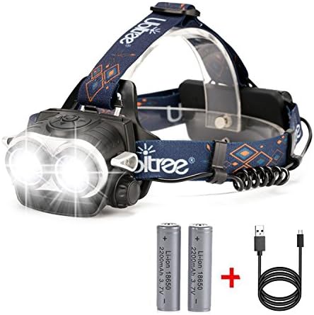 Waterproof Rechargeable LED Head Torches, HFAN Super Bright 6000 Lumen 3 Modes Zoomable Waterproof Rechargeable LED Headlamp with 18650 Rechargeable Batteries, USB Cable for Cycling, Running, Dog Walking, Camping, Hiking, Fishing, Night Reading and DIY Works