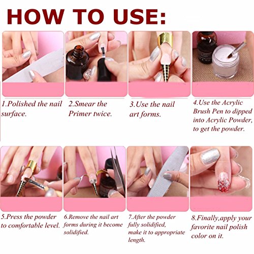 DancingNail Kunstnägel Set Acryl Pulver, Primer, Feile, Buffer, Schablonen, Pinsel - 5