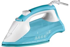 Russell Hobbs Light & Easy Brights Aqua Steam Iron, Fabric Softening Infused Ceramic Soleplate. 2x smoother glide, 2x durability, 240ml Water Tank, 115g Steam Shot, 35g Continuous Steam, 2400W, 26482