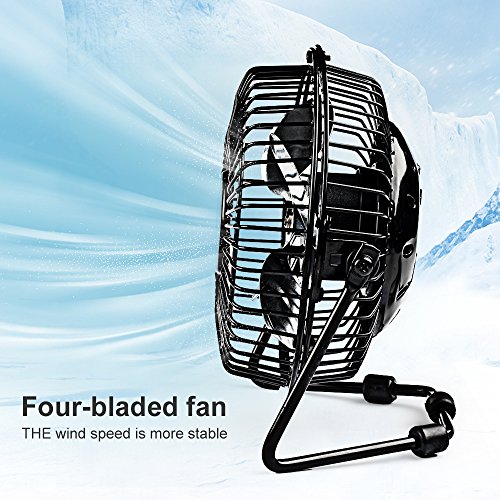 D-FantiX Mini Schreibtisch Ventilatoren, Retro Antique Metal Tisch Lüfter USB Powered Kleine Personal Fan für Haus, Büro, Schwarz (4 ZOLL) - 4