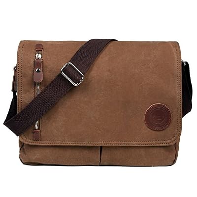 LOSMILE Sac à bandoulière vintage unisexe en canevas pour travail, fac, voyage, sport . Millésime Toile école Sac Bandoulière Messager Sac pour Hommes. (Marron)