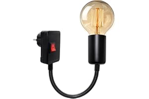 WPQIUZS E27 Fassung mit Stecker, Lampenfassung Steckdose mit Schalter, Steckdosenleuchte mit 20CM Flexibel Schwanenhals, Steckdosenlampe, Steckerlampe, Steckerleuchte, Glühbirne Sockeladapter Konverter