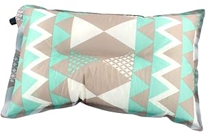 TOPBATHY Beach Pillow Self Inflatable Camping Pillow National Style Portable Ultralight Inflating Travel Pillow for Hiking Camping Neck Lumbar Support (Blue Grey Printed) Outdoor Pillow