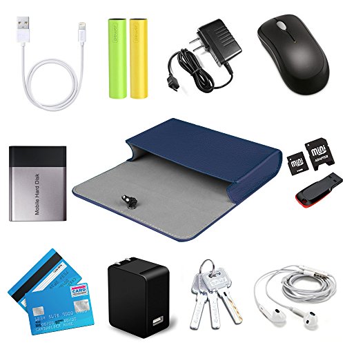 Fintie Schutzbeutel Tasche aus Kunstleder zum Verstauen elektronischen Zubehör Elektronische Organisator Tragetasche Reisetasche für MacBook Maus / Netzadapter / Kabel / SSD / HDD Enclosure / Powerbank, Marineblau - 7