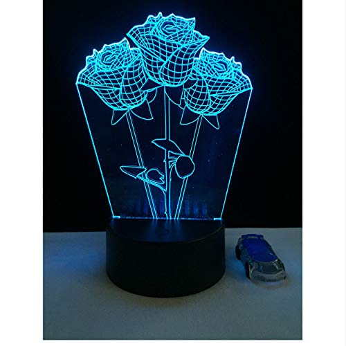 3D Night Lights 3D Rose Flower Led Desk Table Night Light RGB 7 Color Change USB Valentine's Day Present for Love Wedding Gift Romantic Lighting