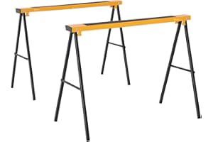 HOMCOM DURHAND Lot de 2 tréteaux Pliables compactes poignée Transport dim. 100L x 50l x 76H cm Surface antidérapante métal Noir Jaune