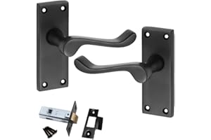 Golden Grace Premium Victorian Scroll Latch Door Handles with Latch Pack Set in Matt Black Finish, 1 Pack - 120mm x 40mm Backplate