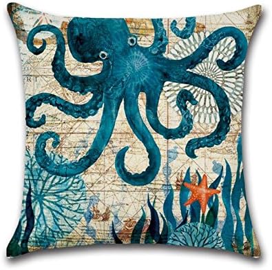 RUIIO Marine Life Watercolor Pattern Pillow Case Cushion Cover for Home Room Sofa Decoration (Octopus)