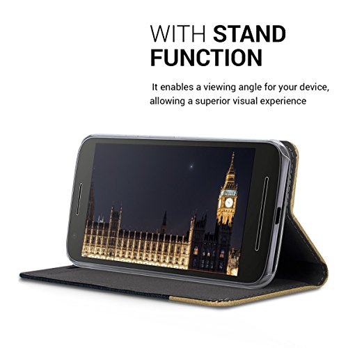 kwmobile Funda para Motorola Moto E3 - Carcasa de  Tela  y  Cuero sint  tico  - Case con  Soporte  en  Azul Oscuro marr  n 