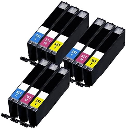 3 Compatible C/M/Y Set of 9 Canon CLI-551 Colour Printer Ink Cartridges (9 Inks) - Cyan / Magenta / Yellow for Canon Pixma iP7250, iP8750, iX6850, MG5450, MG5550, MG5650, MG6350, MG6450, MG6650, MG7150, MG7550, MX725, MX925
