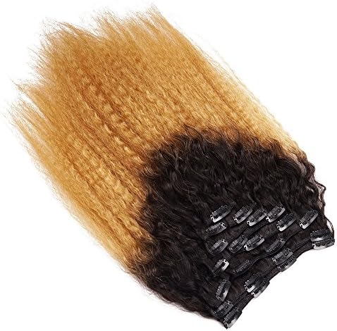 KinkyCurly Straight Human Hair Clip in Hair Extensions Ombre Color 18" 120G 10Pcs/Lot (1B 27)