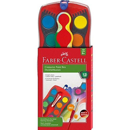 Faber-Castell 125023 - Farbkasten Connector mit 12 Farben, inklusive Clic and Go Pinsel, Größe 4