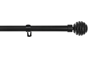 MERCURY TEXTIL-Barra Sencilla Forja Universal Extensible,Barra de Cortinas Decorativa Extensible (Negro, 120-210cm Bola Rota)