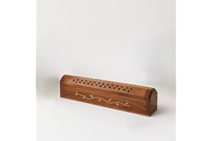 Rushant Wooden Incense Stick & Cone Burner Holder Coffin Box with Storage Compartment – Leaf Carved Design – Aromatherapy, Meditation, Yoga & Home Fragrance (31 x 6 x 5.5 cm)