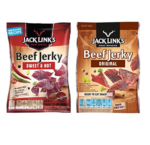 JACK LINK'S BEEF JERKY ORGINAL, SWEET & HOT 25G SELECTION BOX LINKS AMERICAN BEEF PROTEIN ORIGINAL, SWEET & HOT