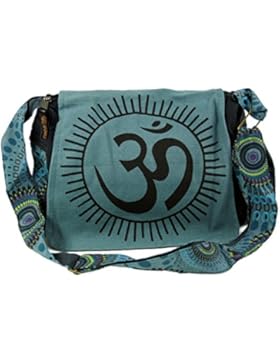 Guru-Shop Schultertasche, Hippie Tasche, Goa Tasche Om - Grün, Herren/Damen, Baumwolle, 23x28x12 cm, Alternative...