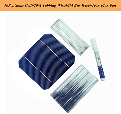 VIKOCELL DIY Solar Panel Kit 10pcs 5x5 Mono Solar Cell with 20M Tabbing Wire 2M Busbar Wire and 1pc Flux Pen (10)