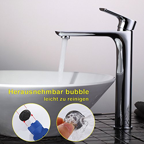 Homelody Hohe Chrom Einhebelmischer Wasserhahn Waschbecken Waschtisch Waschtischarmatur Armatur Mischbatterie Badarmatur Waschbeckenarmatur für Badzimmer - 2