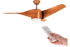 M Ledme - Ventilador de Techo con luz Led Fanton Madera con luz y Mando a Distancia, Bajo consumo, motor DC, 8 velocidades,Silencioso,3 Aspas, modo invierno-verano, LM8081