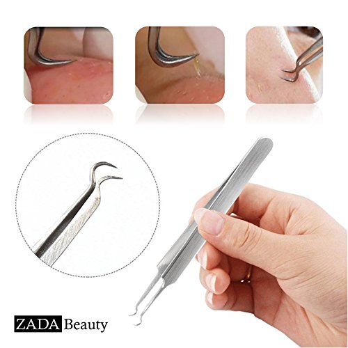 Original ZADA Beauty Mitesserentferner aus chirurgischem Edelstahl – Pickel-Entferner Blackhead Tweezer Gebogene Nadel - 5