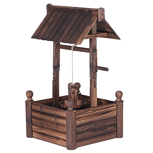 iKayaa Dekobrunnen Holzbrunnen Zierbrunnen Brunnen Gartenbrunnen aus Holz mit Dach - 6