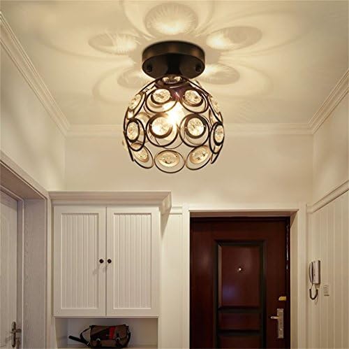 FANDBO@ Iron Art Crystal Ceiling Light E27 Led Corridor Fancy Ladies Stairs Cloakroom Kitchen Bedroom Ceiling Lamp ( Color : Black-20cm )
