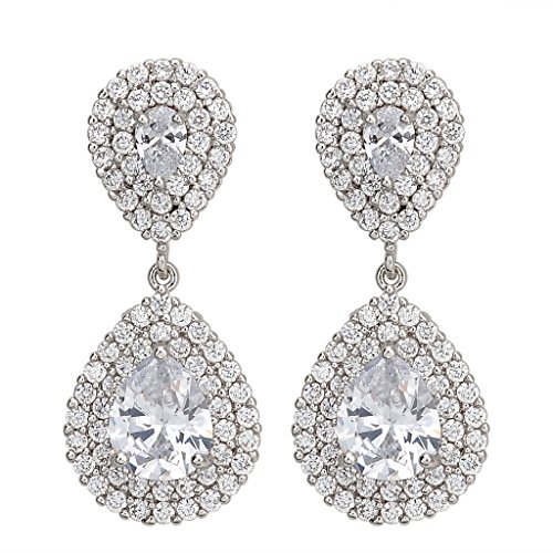 EVER FAITH® Damen Full Zirkonia Elegant 2 Layers Tropfen Dangle Ohrringe klar Silber-Ton