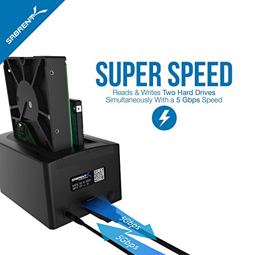 Sabrent USB 3.0 zu SATA Dual Bay External Hard Drive Docking Station für 2,5 oder 3,5 Zoll-Festplatte HDD, SSD mit Festplatten -Kopierer / Cloner Funktion [Unterstützt – 4 TB ] (EC-HDD2) - 7