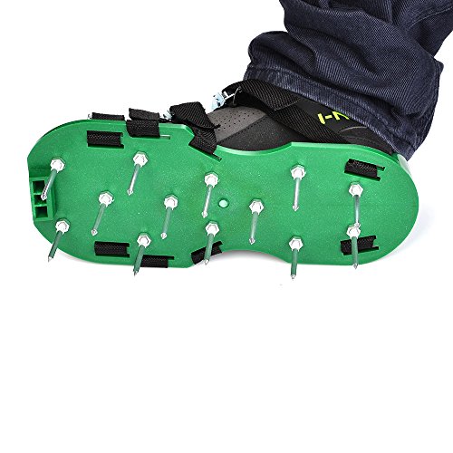 DEKOMORE Rasenlüfter Schuhe 4 Verstellbare Gurte, Rasenbelüfter Nagelschuhe mit 5 CM Nägel, für Garten Hof,1 Paar ,Grün - 6