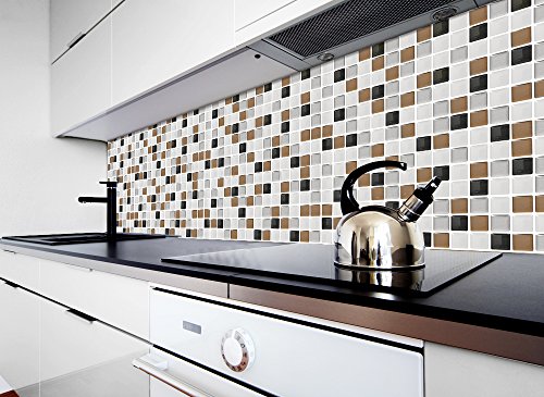 4er Set 25,3 x 25,3 cm Grandora selbstklebende 3D Mosaik Fliesenaufkleber verschiedene Farben und Größen W5193 Fliesendekor Küche Bad dunkelgrau kupfer silber Mosaik Design 5 - 4