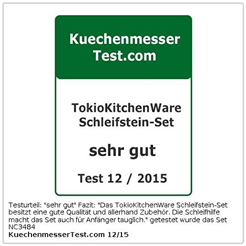 TokioKitchenWare Doppel Wasser-Schleifstein, Körnung 1000/3000 & rutschfester Halter - 3