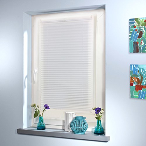 Plissee Faltrollo Rollo Jalousie Faltstore von Mass-Gardinen-Shop Sichtschutz Klemmfix ohne Bohren mit Klemmträger 90cm x 130cm (Weiß) - 5