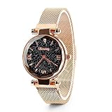 Warmiehomy Armbanduhr für Frauen mit Sternenhimmel Zifferblatt und Magnet Armband Damen Quarz wasserdichte Uhr(Gold)