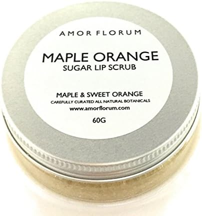 MAPLE ORANGE - SUGAR LIP SCRUB with SWEET ORANGE, MAPLE SYRUP and JOJOBA OIL &amp; VITAMIN E - 60g - by AMOR FLORUM. Pucker up with this yummy all natural sugar scrub with sweet orange and maple syrup. This sugar scrub exfoliates and polishes lips, while Vitamin E and Jojoba Oil nourish.