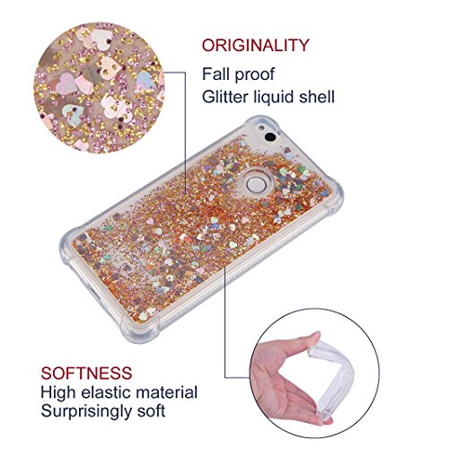 Huawei P8 Lite 2017 Liquid H  lle  Rosa Schleife 3D Flie  en Fl  ssig Bling Dynamisch Treibsand Stern Glitzer Case Anti-Rutsch Kratzfest Transparent S